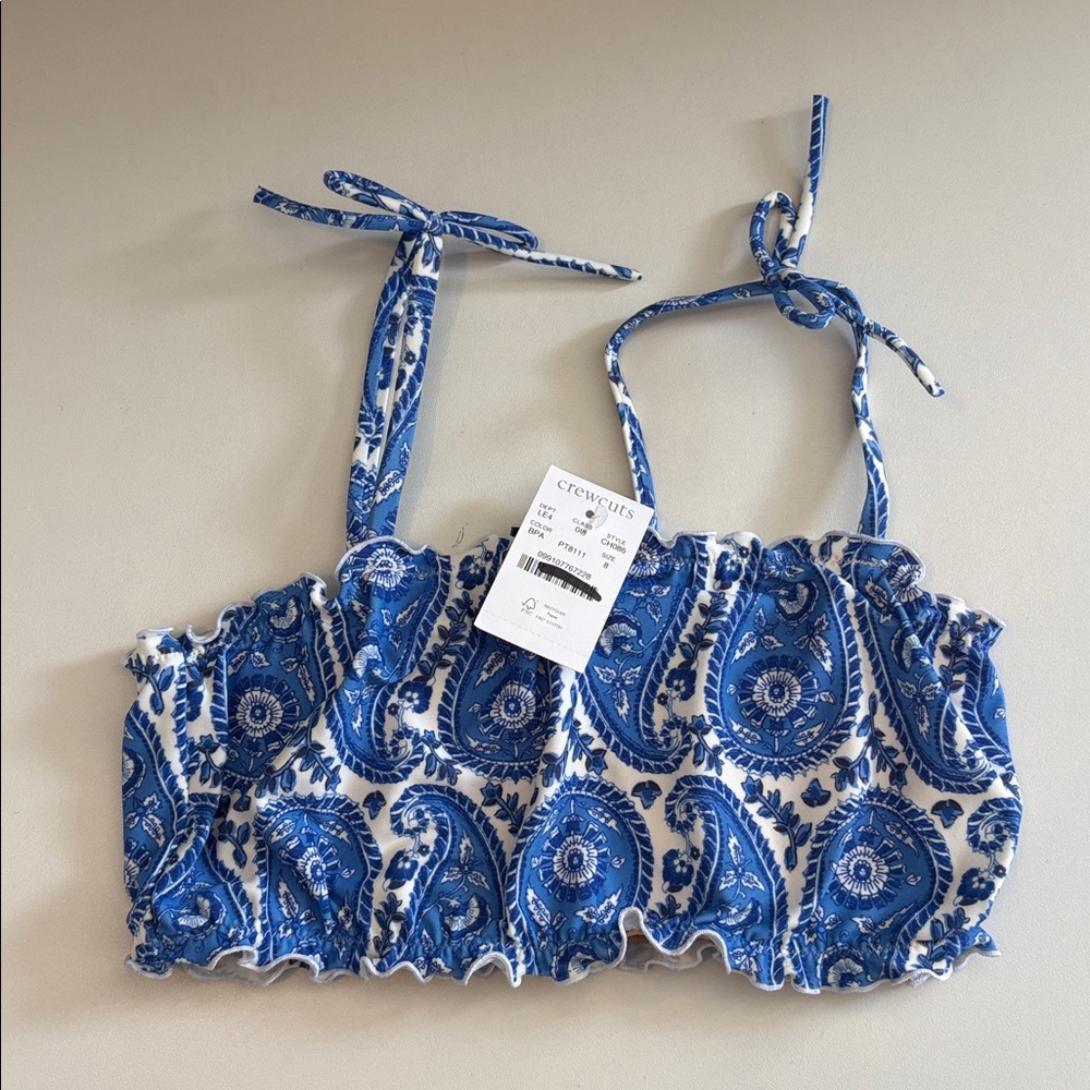 J Crew Bikini Top Size 8 Blue‎ Floral Girls